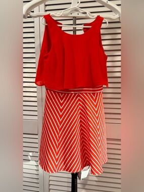 Girls' Red White Dress with Overlay Top